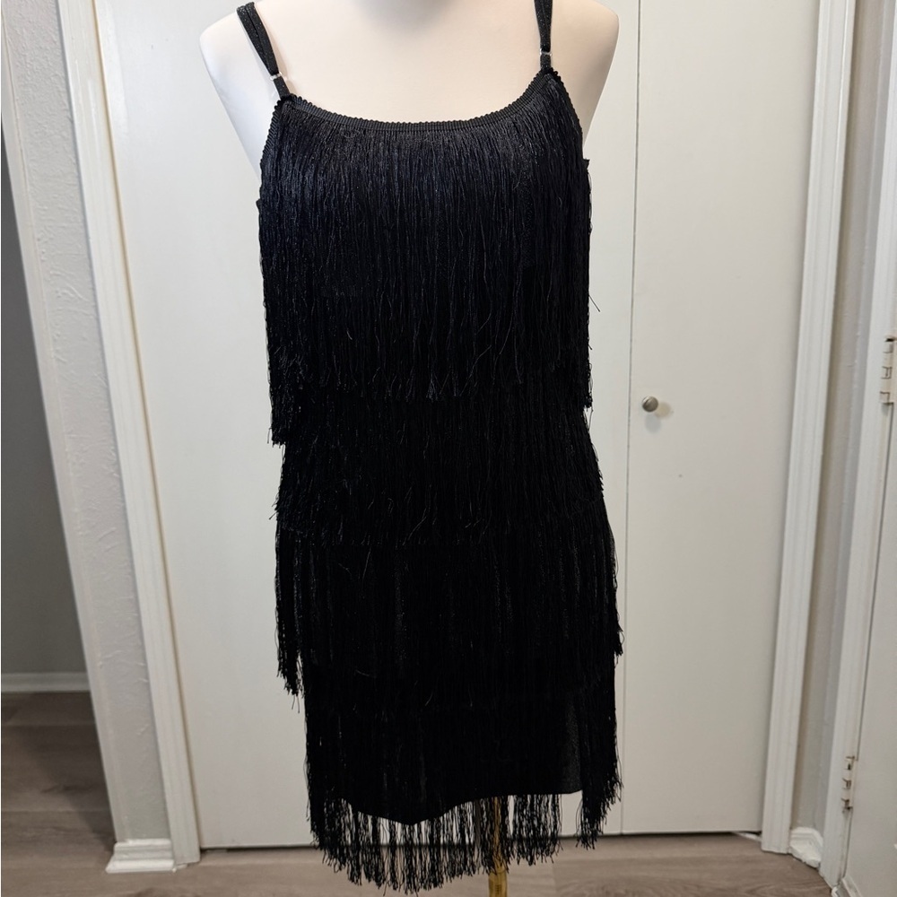 Chic Black Fringe Mini Dress